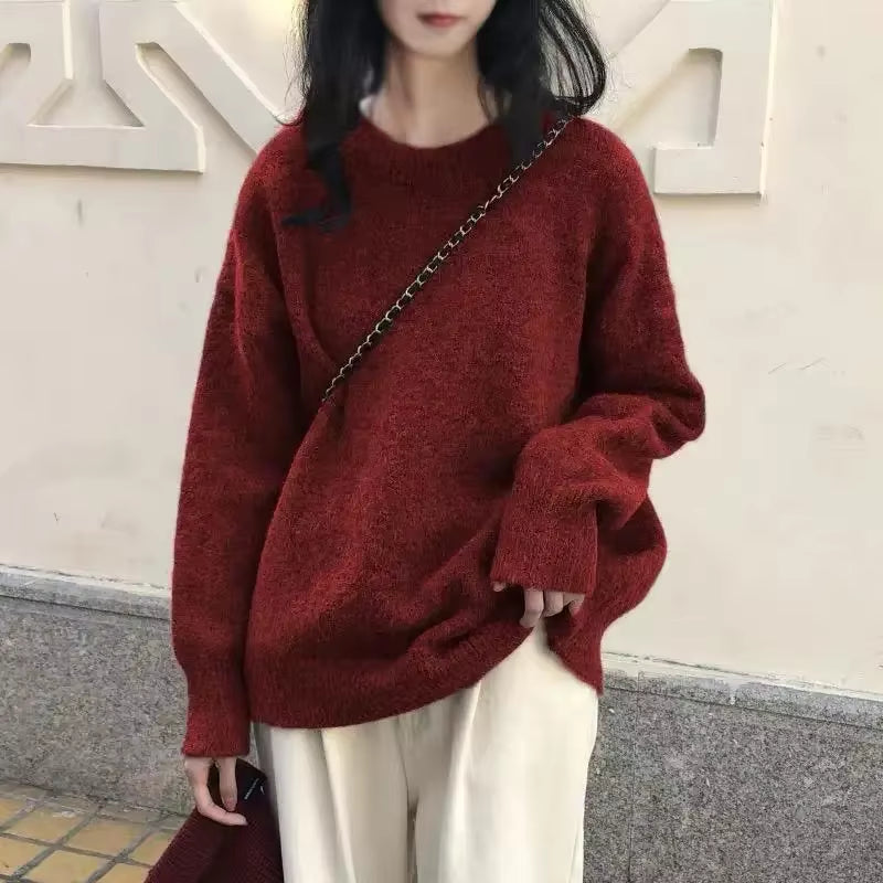 New Women'S Loose-Fit Sweater Thick Knitted Pullover Outerwear Crew Neck Casual Chic Petite Sweater for Autumn/Winter