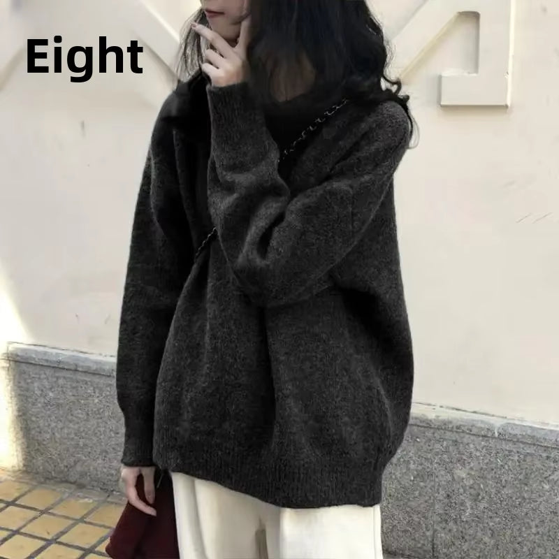 New Women'S Loose-Fit Sweater Thick Knitted Pullover Outerwear Crew Neck Casual Chic Petite Sweater for Autumn/Winter